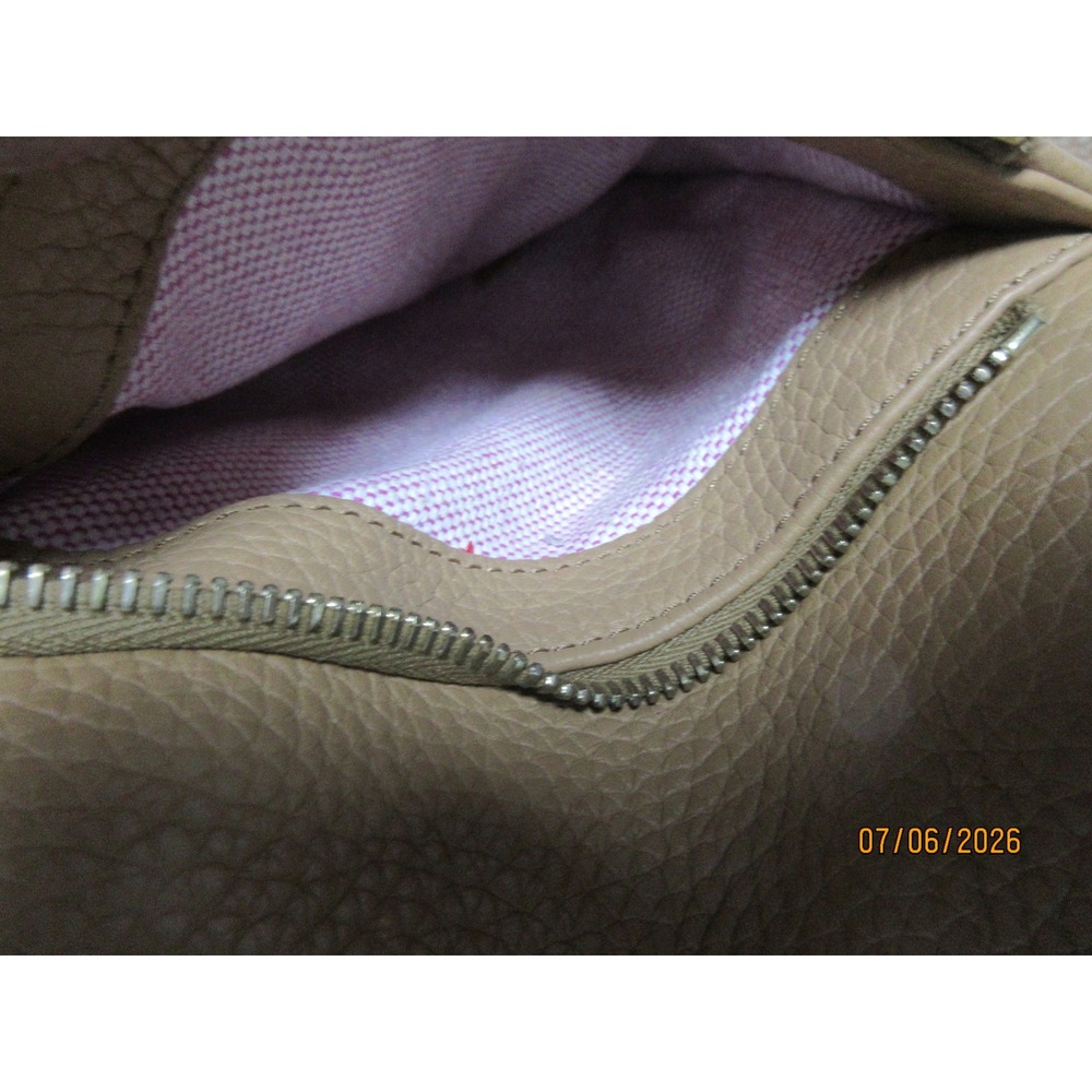 Dooney & Bourke Tan Pebbled Leather Hobo Shoulder Bag with Pink Gingham Lining - Picture 10 of 14